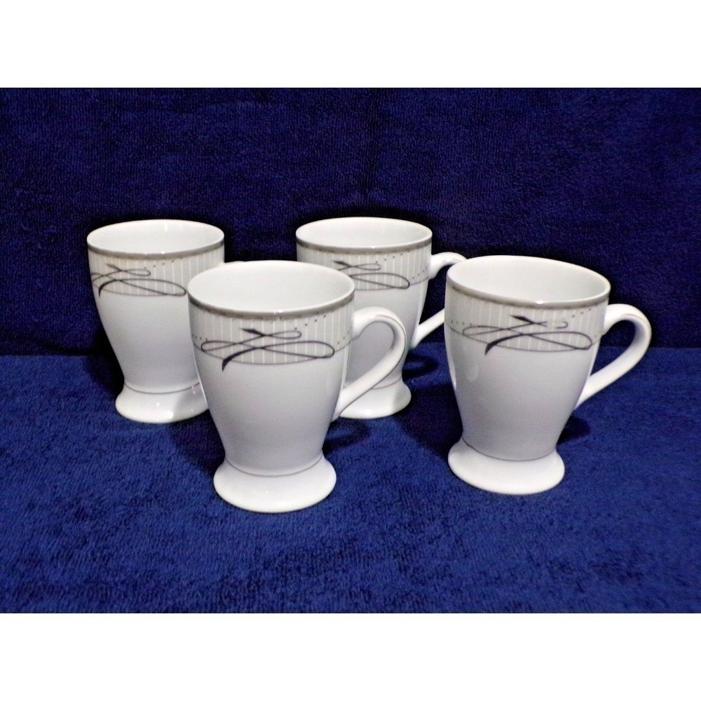 Golden Star Imports Porcelain Flora Motif Coffee Mugs 8 oz Set of 4 Bright White